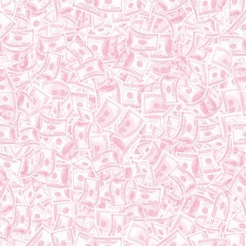 Background with money. Seamless texture of 100 dollar bills in trendy light pink tonality