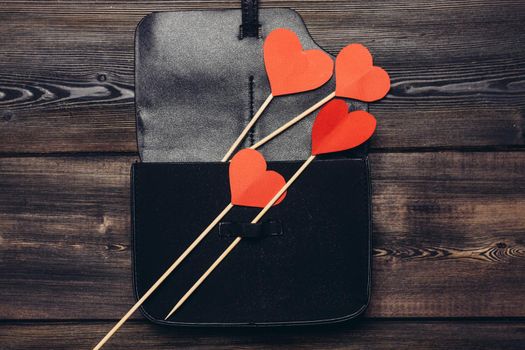 business card holder red heart on sticks ornament decoration desktop. High quality photo
