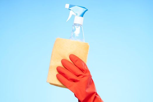 rubber gloves detergents service work from home. High quality photo