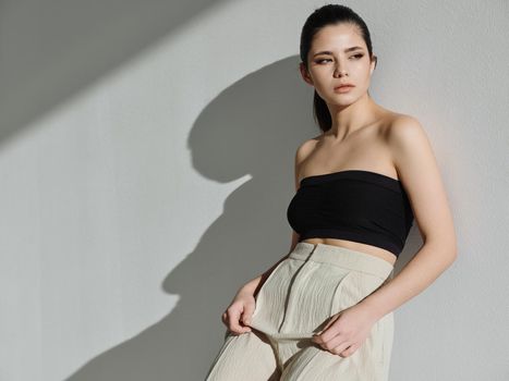 pretty woman fashion clothing studio glamor attractive look. High quality photo