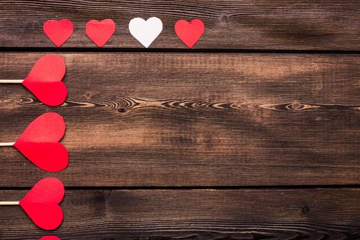 valentines day red hearts wooden background holiday. High quality photo