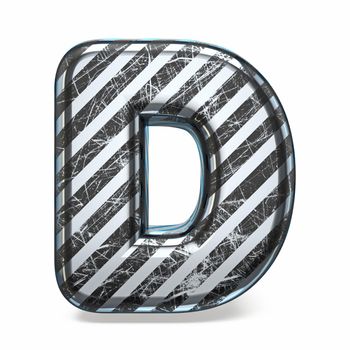 Striped steel black scratched font Letter D 3D render illustration isolated on white background