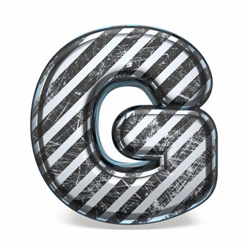 Striped steel black scratched font Letter G 3D render illustration isolated on white background