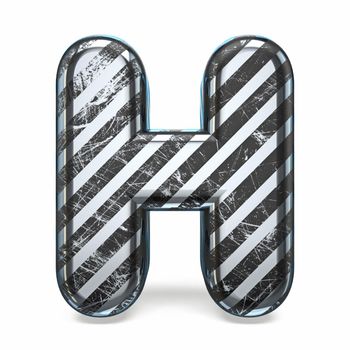 Striped steel black scratched font Letter H 3D render illustration isolated on white background