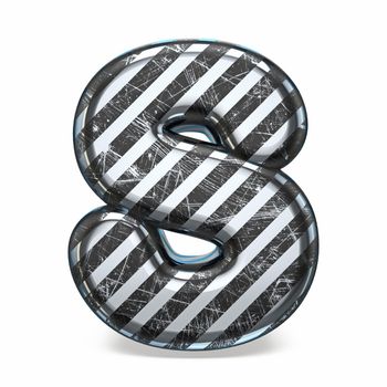 Striped steel black scratched font Letter S 3D render illustration isolated on white background