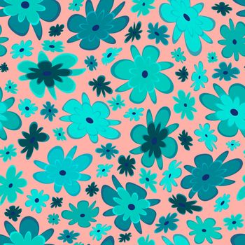 Trendy fabric pattern with miniature flowers.Summer print.Fashion design.Motifs scattered random.Elegant template for fashion prints.Good for fashion,textile,fabric,gift wrapping paper.Azure on pink.