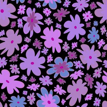 Trendy fabric pattern with miniature flowers.Summer print.Fashion design.Motifs scattered random.Elegant template for fashion prints.Lilac on black.Good for fashion,textile,fabric,gift wrapping paper