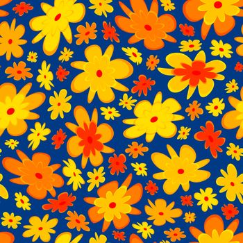 Trendy fabric pattern with miniature flowers.Summer print.Fashion design.Motifs scattered random.Elegant template for fashion prints.Yellow on blue.Good for fashion,textile,fabric,gift wrapping paper
