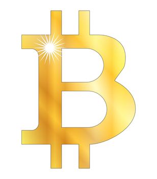 Golden bitcoin symbol over a white background