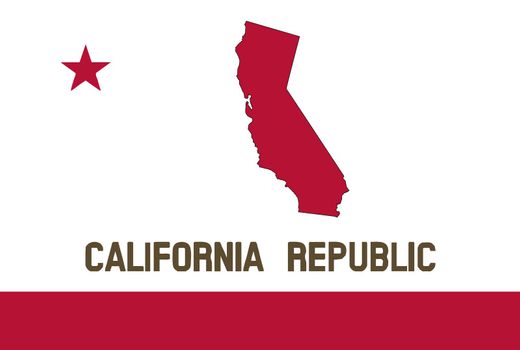 The flag of the USA state of California with map silhouette