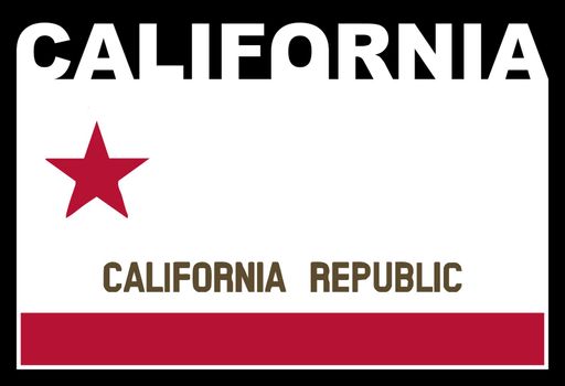California state text in silhouette set over the state flag