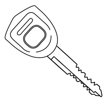 A typical automobile ignition key in outline isolated on a white background
