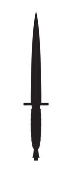 A WW2 commando knife in black silhouette over a white background