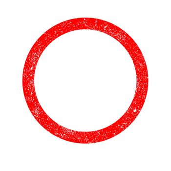 A rubber ink stamp circle in red with grunge effect over white