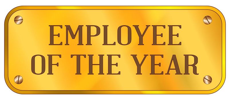 A brass plaque with the text Employee of the Year