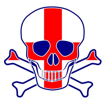 Skull and crossbones with the English flag of St. George flag sign over a white background