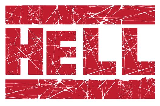 Hell red rubber ink stamp over a white background