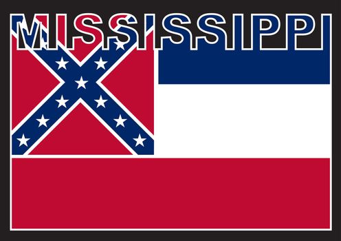 MississippiText in silhouette set over the state flag