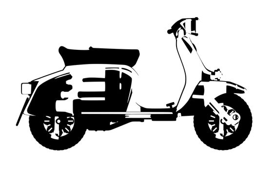 A typical 1960 style motor scooter over a white background