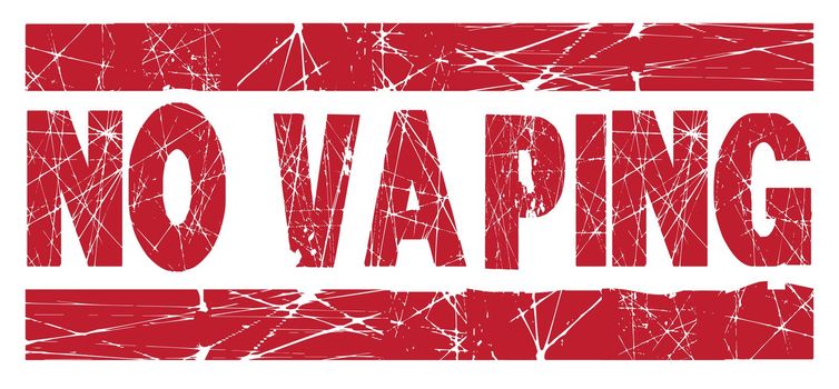 A no vaping red rubber ink stamp over a white background