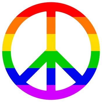 A typical peace sign within a LGBT rainbow