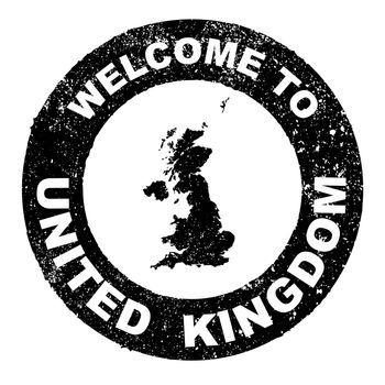 A grunge rubber ink stamp with the text Welcome To United KIngdom over a white background