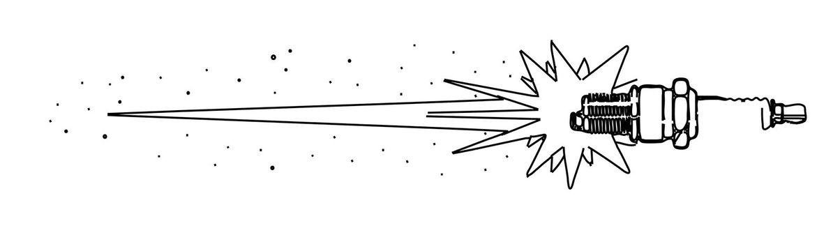 Outline drawing of a firing auto spark plug