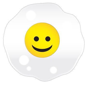 A single frying egg over a white background with a smiley face