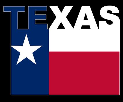 Texas Text in silhouette set over the state flag