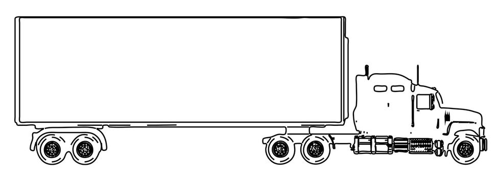 A large lorry and trailor over a white background