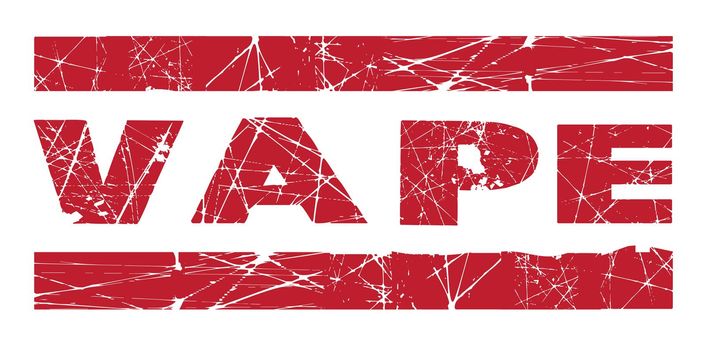 A red rubber inkk stamped mark stating vape over a white background