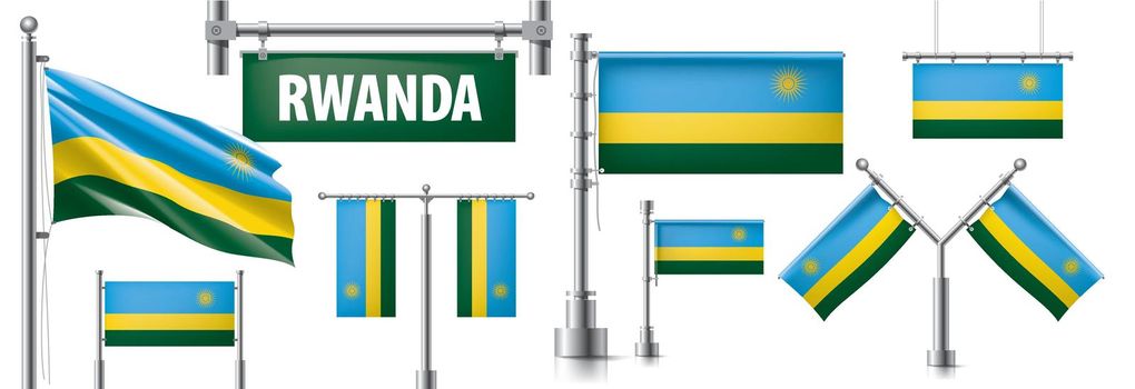 Vector set of the national flag of Rwanda in various creative designs.