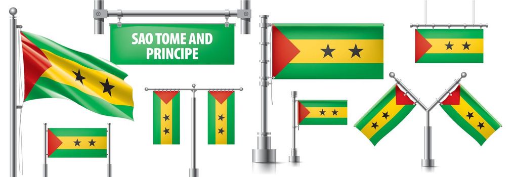 Vector set of the national flag of Sao Tome and Principe in various creative designs.