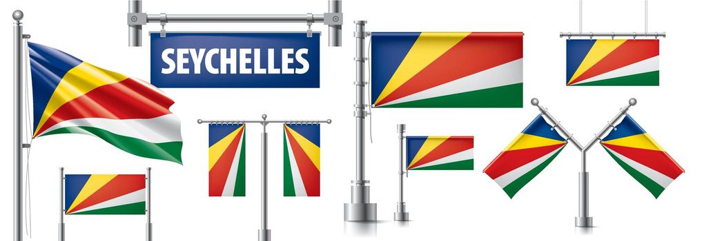 Vector set of the national flag of Seychelles in various creative designs.