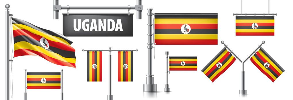 Vector set of the national flag of Uganda in various creative designs.