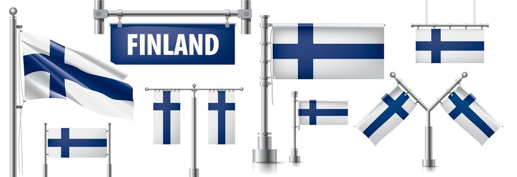 Vector set of the national flag of Finland in various creative designs.