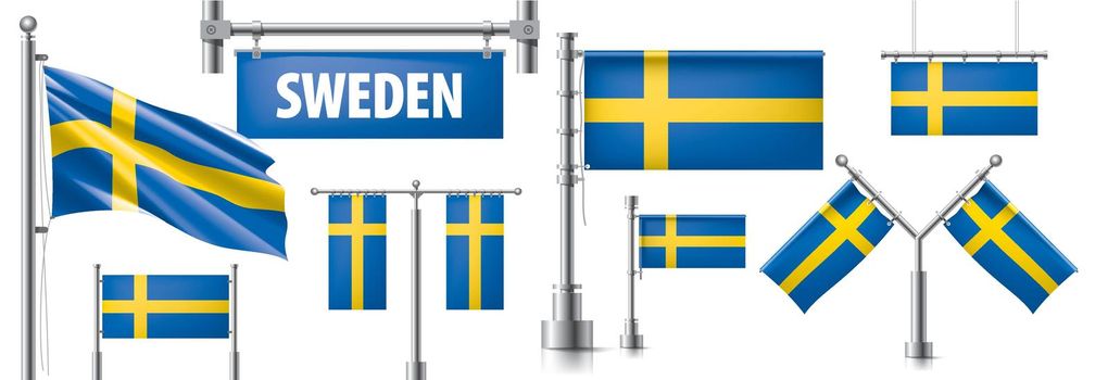 Vector set of the national flag of Sweden in various creative designs.