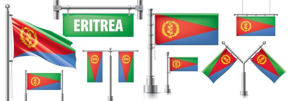 Vector set of the national flag of Eritrea in various creative designs.