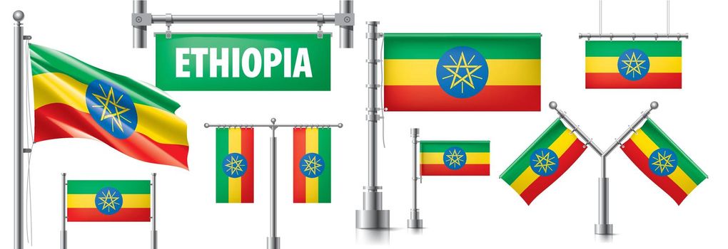 Vector set of the national flag of Ethiopia in various creative designs.