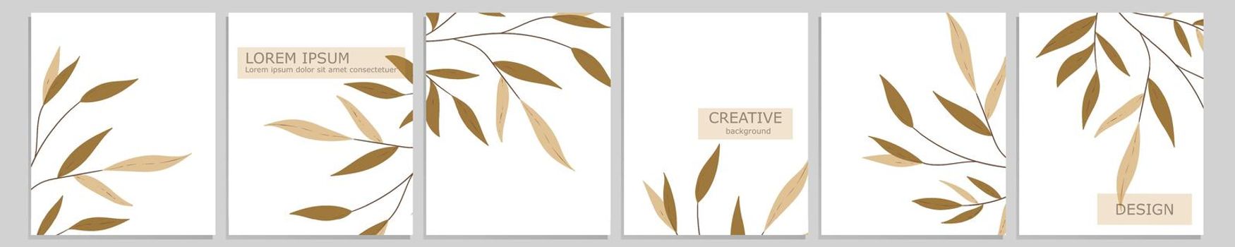 Set of vector cover notebook design. Abstract floral template design with brown leaves on white background for notebook paper, copybook brochures, book, magazine. Planner and diary cover for print.