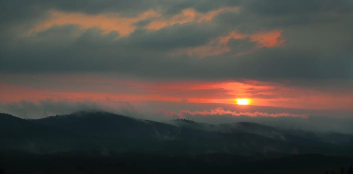 Sunset in mountains