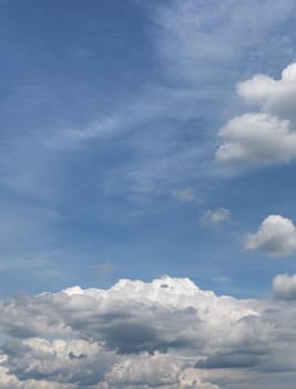 White cumulus clouds on the blue sky 