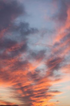 Abstract nature background. Colorful dramatic sky with cloud at sunset. Dramatic and moody pink, purple and blue cloudy sunset sky