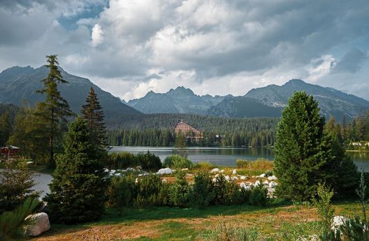 Mountain lake in National Park High Tatra. Strbske pleso, Slovakia, Europe
