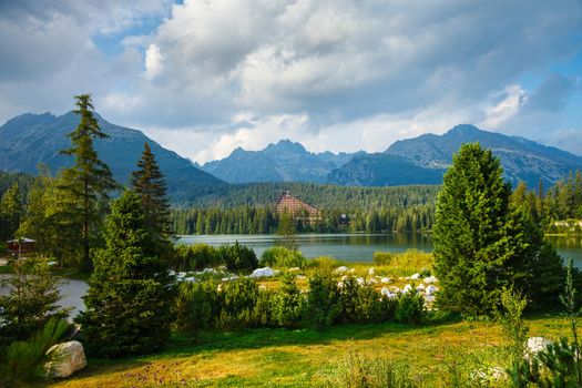 Mountain lake in National Park High Tatra. Strbske pleso, Slovakia, Europe