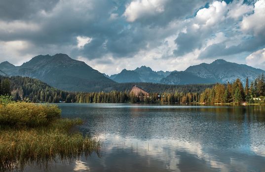 Mountain lake in National Park High Tatra. Strbske pleso, Slovakia, Europe