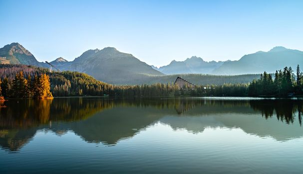 Mountain lake in National Park High Tatra. Strbske pleso, Slovakia, Europe