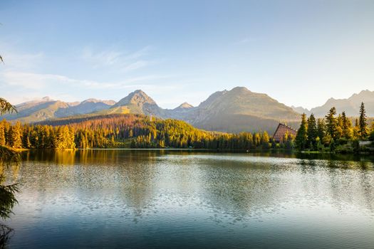 Mountain lake in National Park High Tatra. Strbske pleso, Slovakia, Europe