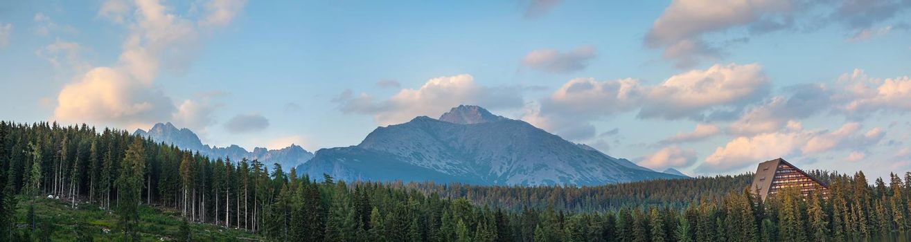 Clouds over the mountains in High Tatras National Park. Strbske pleso, Slovakia, Europe