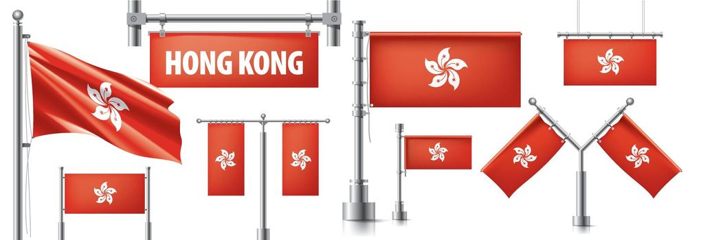 Vector set of the national flag of Hong Kong in various creative designs.